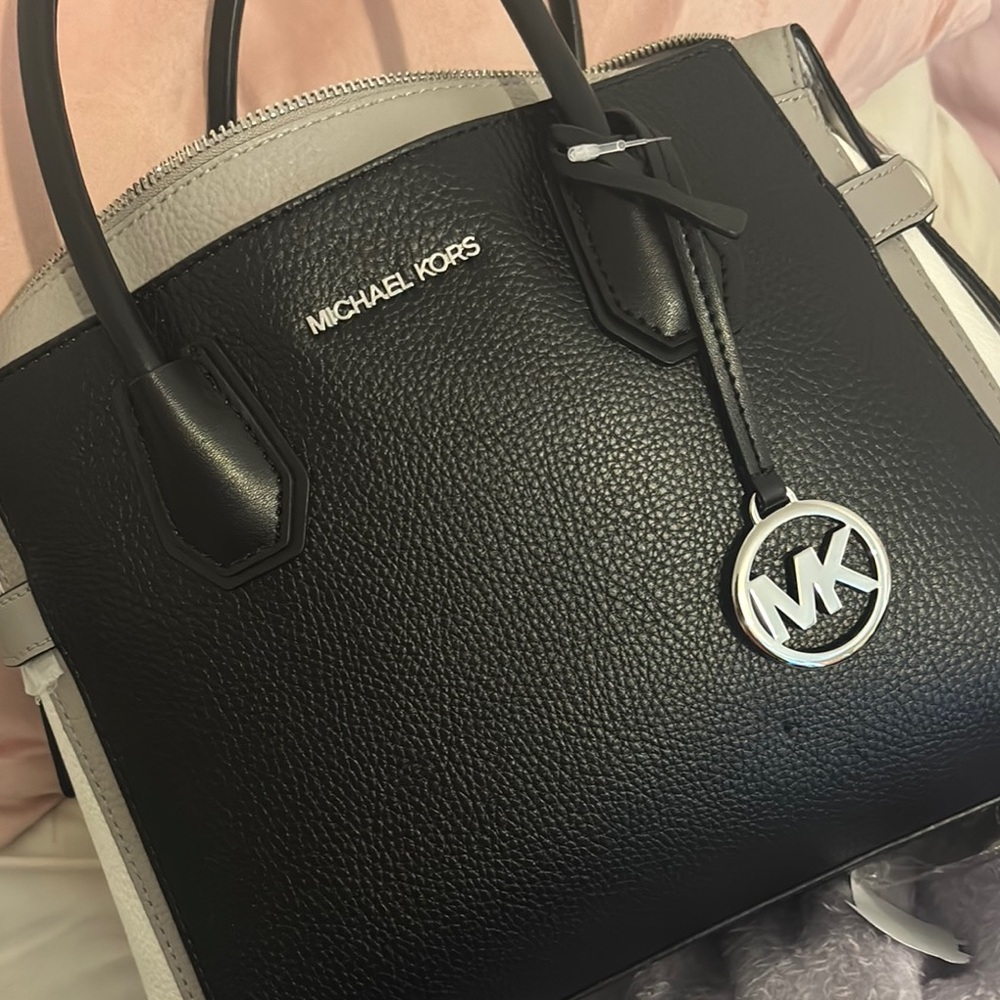 Michael Kors Black and Gray Satchel with Structured Design